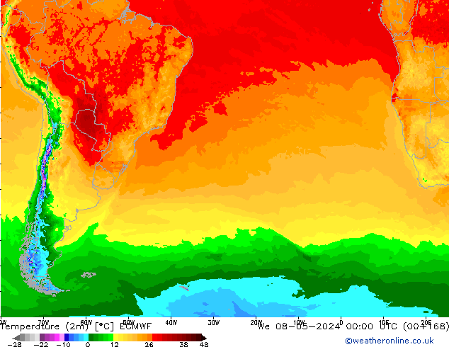 Sıcaklık Haritası (2m) ECMWF Çar 08.05.2024 00 UTC