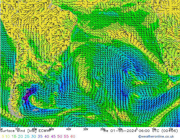 Surface wind ECMWF We 01.05.2024 06 UTC