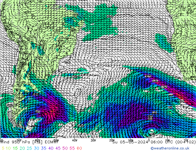 wiatr 950 hPa ECMWF nie. 05.05.2024 06 UTC