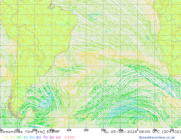 Linia prądu 10m ECMWF nie. 05.05.2024 06 UTC