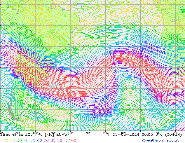 Streamlines 200 hPa ECMWF Th 02.05.2024 00 UTC