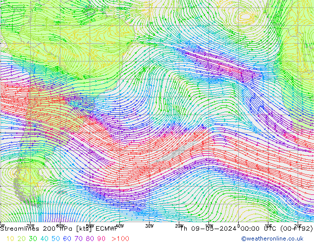 Streamlines 200 hPa ECMWF Th 09.05.2024 00 UTC