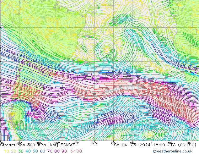 Streamlines 300 hPa ECMWF So 04.05.2024 18 UTC