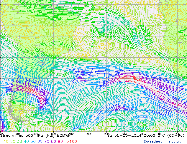 Linha de corrente 500 hPa ECMWF Dom 05.05.2024 00 UTC