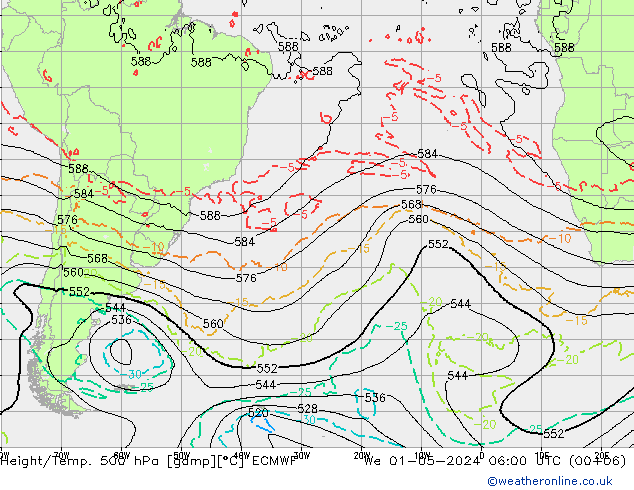 Z500/Rain (+SLP)/Z850 ECMWF We 01.05.2024 06 UTC