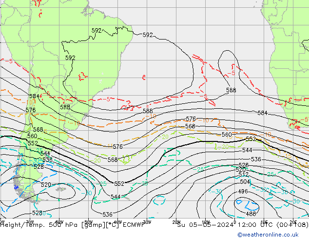 Z500/Rain (+SLP)/Z850 ECMWF Ne 05.05.2024 12 UTC