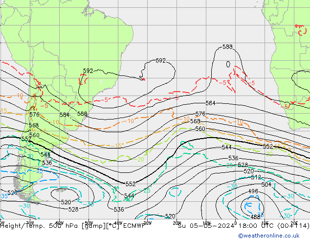 Z500/Yağmur (+YB)/Z850 ECMWF Paz 05.05.2024 18 UTC