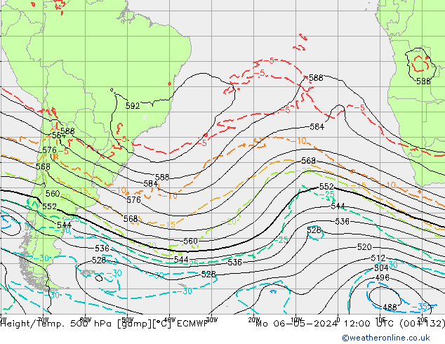 Z500/Yağmur (+YB)/Z850 ECMWF Pzt 06.05.2024 12 UTC