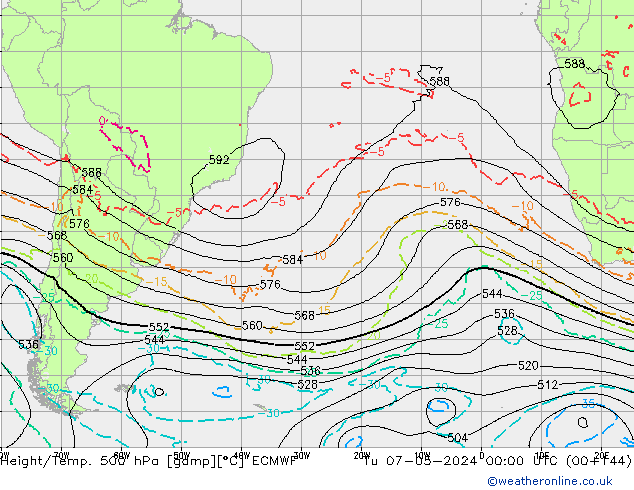 Z500/Yağmur (+YB)/Z850 ECMWF Sa 07.05.2024 00 UTC