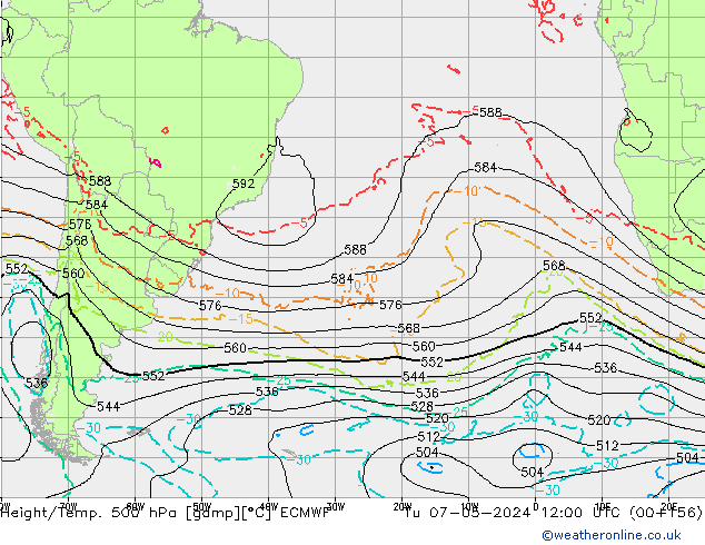 Z500/Rain (+SLP)/Z850 ECMWF mar 07.05.2024 12 UTC