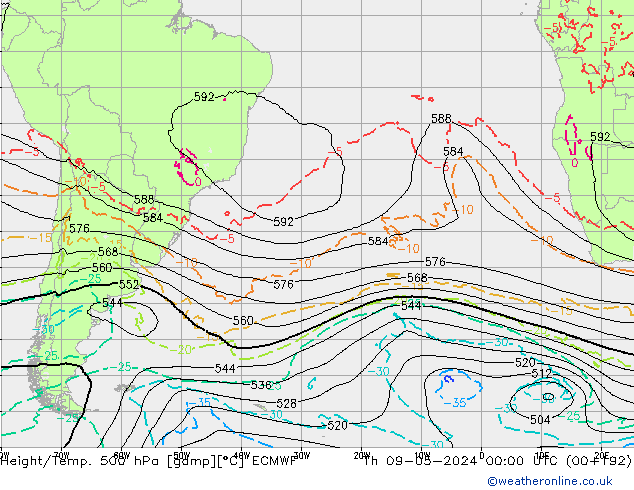 Z500/Rain (+SLP)/Z850 ECMWF czw. 09.05.2024 00 UTC