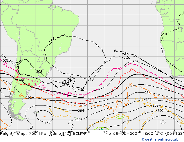 Hoogte/Temp. 700 hPa ECMWF ma 06.05.2024 18 UTC