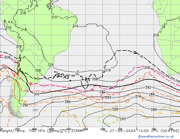 Geop./Temp. 700 hPa ECMWF mar 07.05.2024 12 UTC