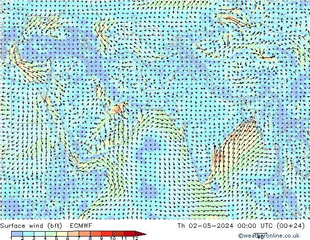 ве�Bе�@ 10 m (bft) ECMWF чт 02.05.2024 00 UTC