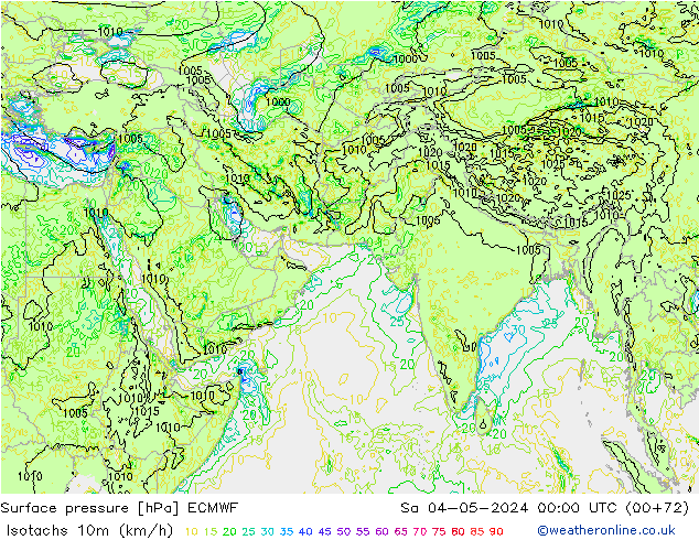 Isotachs (kph) ECMWF So 04.05.2024 00 UTC