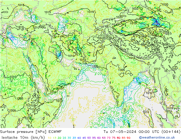 Isotachs (kph) ECMWF Ter 07.05.2024 00 UTC