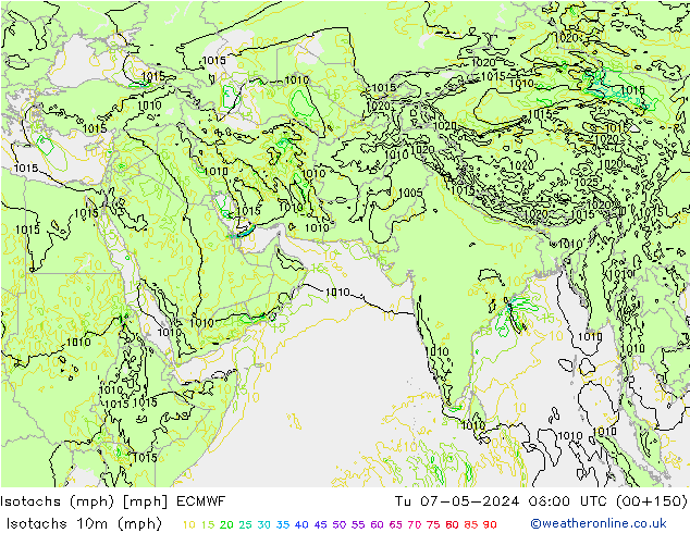 Eşrüzgar Hızları mph ECMWF Sa 07.05.2024 06 UTC