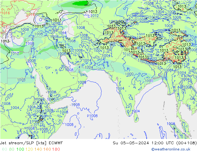 Straalstroom/SLP ECMWF zo 05.05.2024 12 UTC