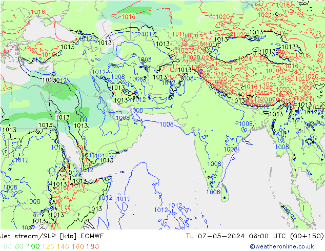 Jet Akımları/SLP ECMWF Sa 07.05.2024 06 UTC