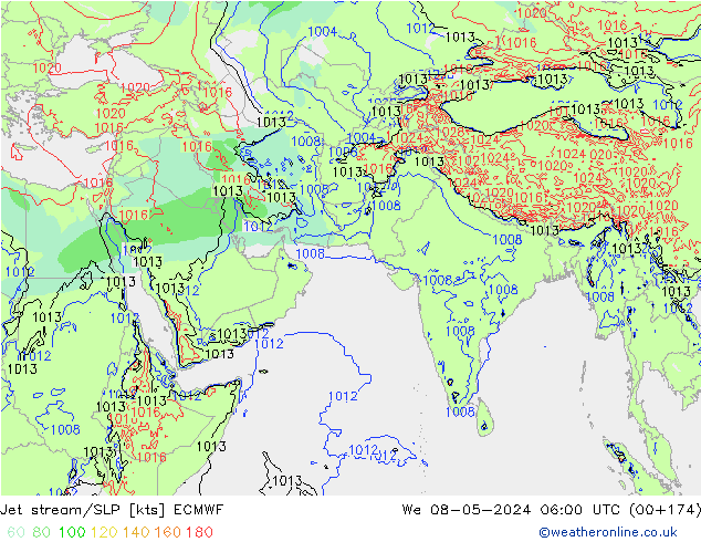 Straalstroom/SLP ECMWF wo 08.05.2024 06 UTC