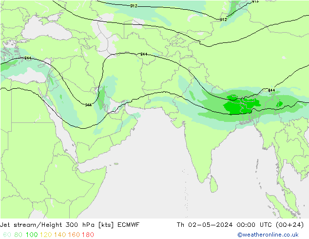 Jet stream/Height 300 hPa ECMWF Th 02.05.2024 00 UTC