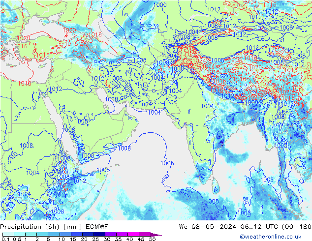 Z500/Rain (+SLP)/Z850 ECMWF mer 08.05.2024 12 UTC