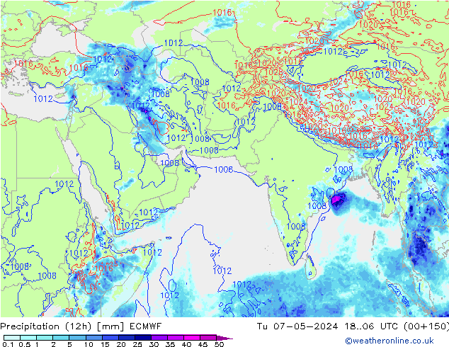 Precipitation (12h) ECMWF Út 07.05.2024 06 UTC