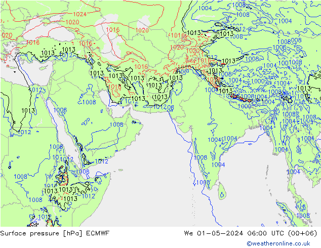 Surface pressure ECMWF We 01.05.2024 06 UTC