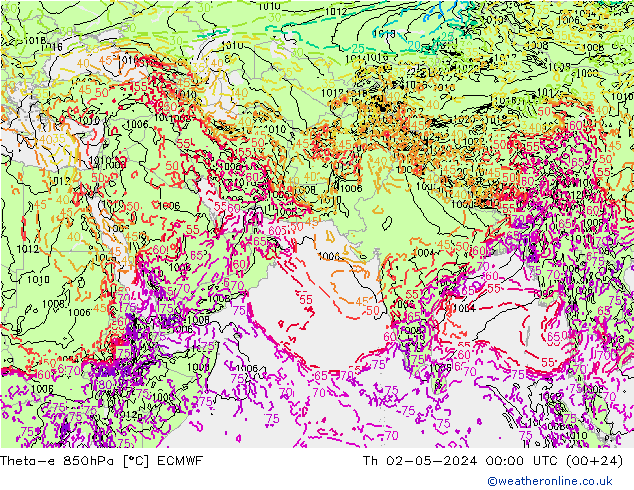 Theta-e 850hPa ECMWF Th 02.05.2024 00 UTC