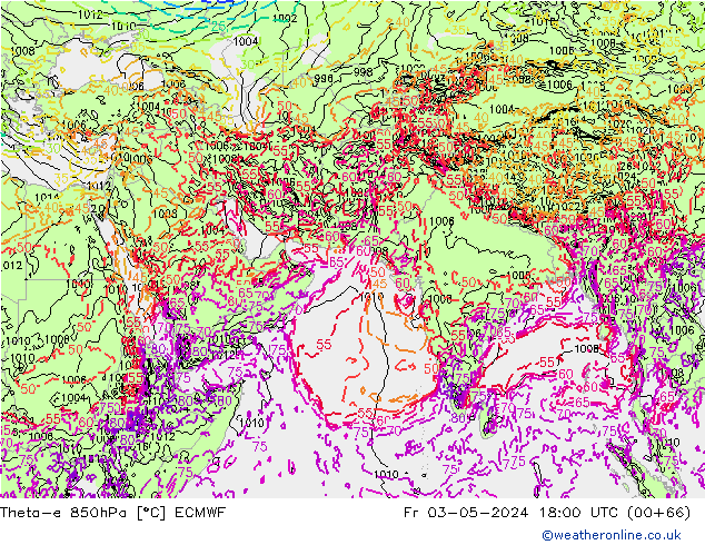 Theta-e 850hPa ECMWF vr 03.05.2024 18 UTC