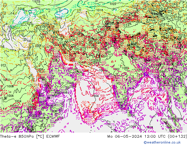 Theta-e 850hPa ECMWF lun 06.05.2024 12 UTC