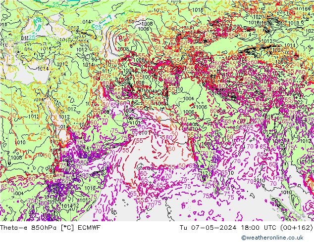 Theta-e 850hPa ECMWF mar 07.05.2024 18 UTC