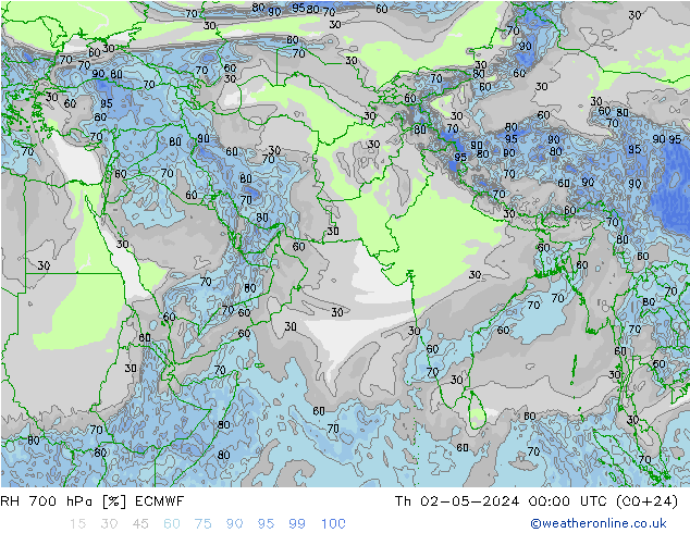 RH 700 hPa ECMWF Th 02.05.2024 00 UTC