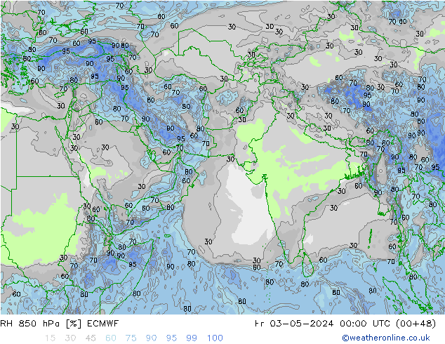 850 hPa Nispi Nem ECMWF Cu 03.05.2024 00 UTC