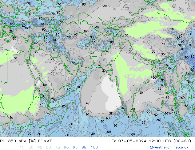 RH 850 hPa ECMWF ven 03.05.2024 12 UTC