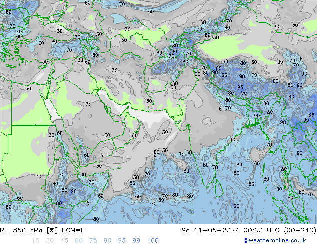 RH 850 hPa ECMWF Sa 11.05.2024 00 UTC