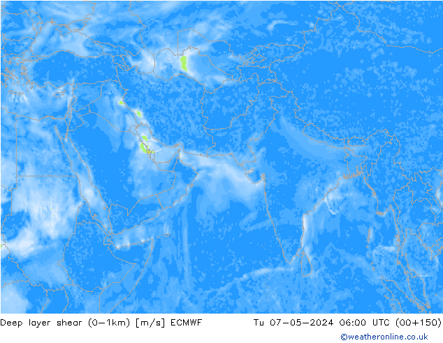 Deep layer shear (0-1km) ECMWF Sa 07.05.2024 06 UTC