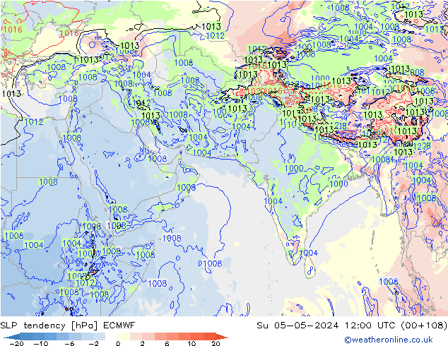 Druktendens (+/-) ECMWF zo 05.05.2024 12 UTC