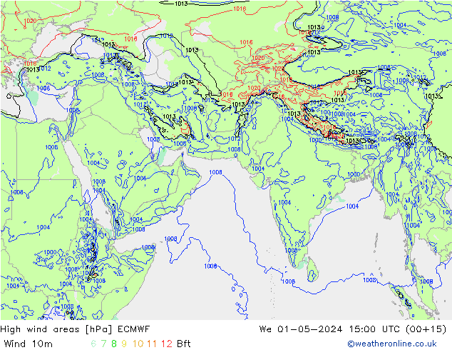 High wind areas ECMWF We 01.05.2024 15 UTC