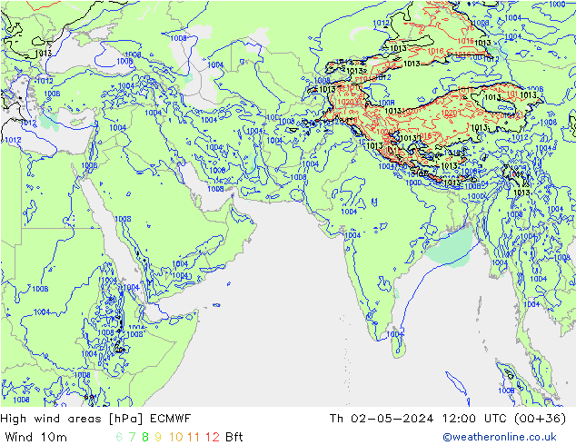 High wind areas ECMWF чт 02.05.2024 12 UTC