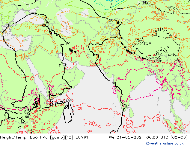 Z500/Yağmur (+YB)/Z850 ECMWF Çar 01.05.2024 06 UTC