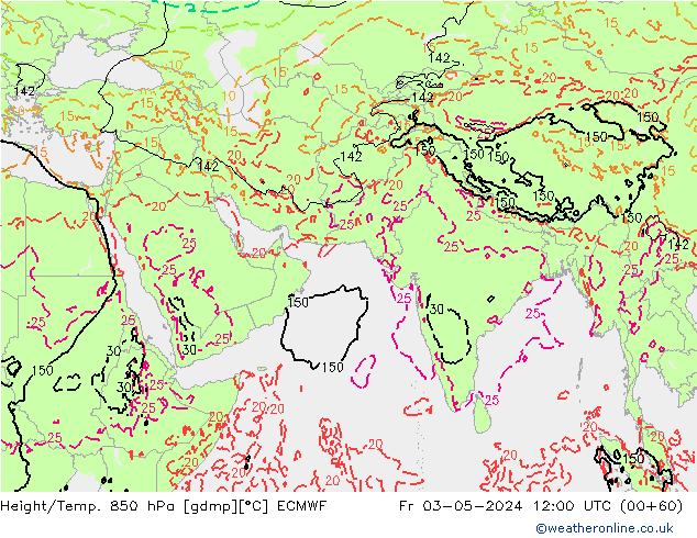 Z500/Yağmur (+YB)/Z850 ECMWF Cu 03.05.2024 12 UTC