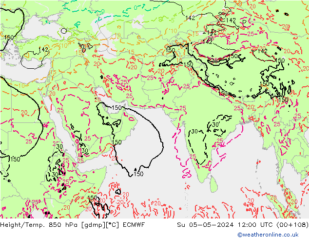 Z500/Yağmur (+YB)/Z850 ECMWF Paz 05.05.2024 12 UTC