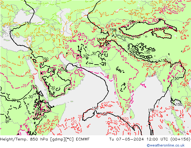 Z500/Rain (+SLP)/Z850 ECMWF Út 07.05.2024 12 UTC