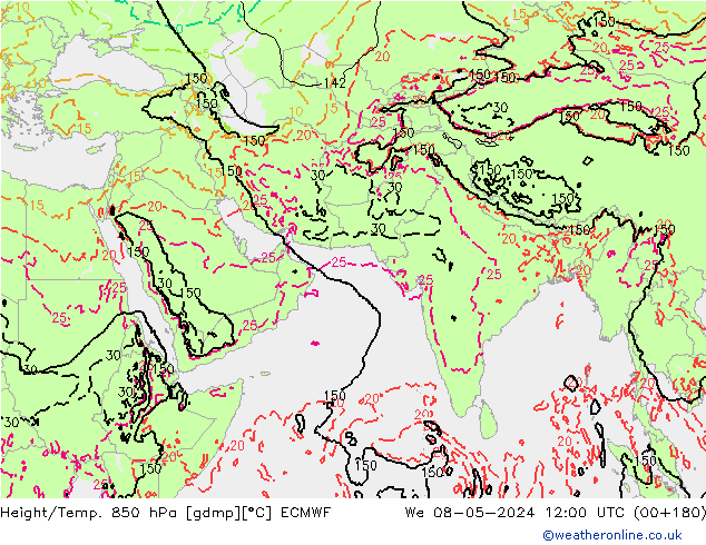 Z500/Rain (+SLP)/Z850 ECMWF mer 08.05.2024 12 UTC