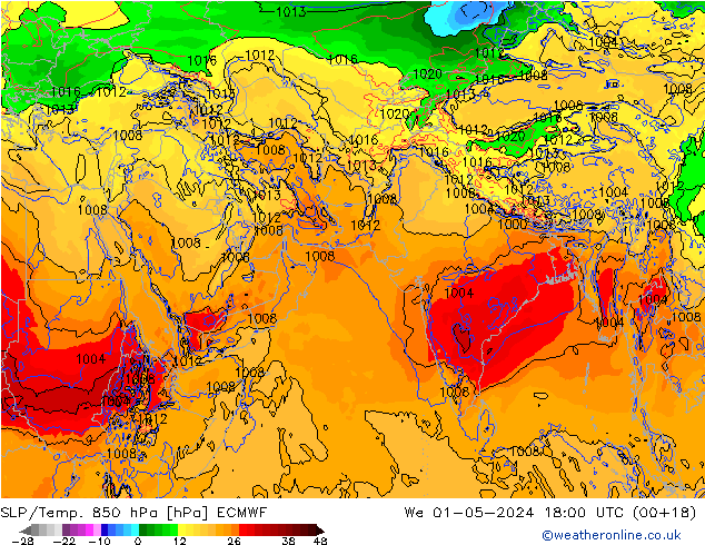 SLP/Temp. 850 hPa ECMWF Qua 01.05.2024 18 UTC