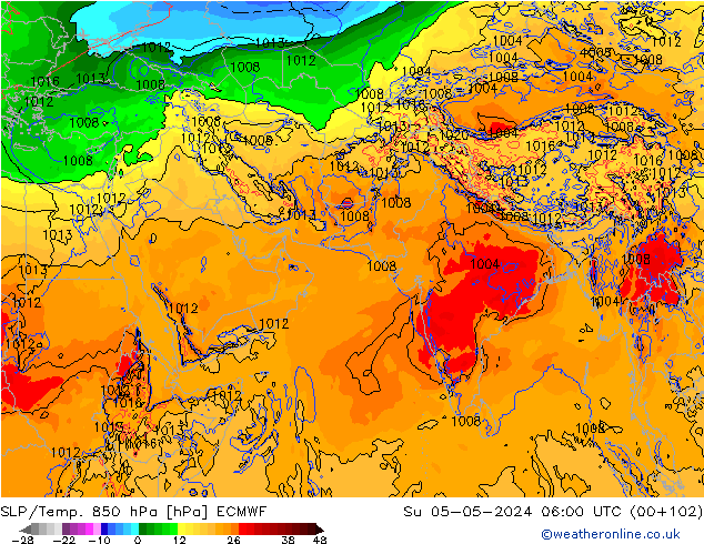 SLP/Temp. 850 hPa ECMWF nie. 05.05.2024 06 UTC