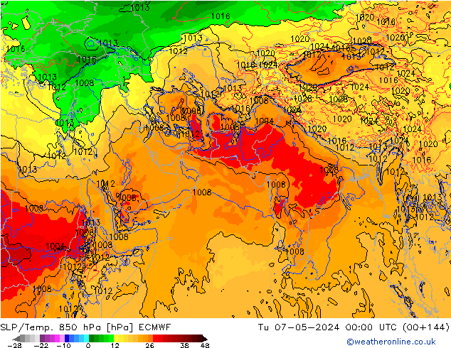 SLP/Temp. 850 hPa ECMWF Út 07.05.2024 00 UTC