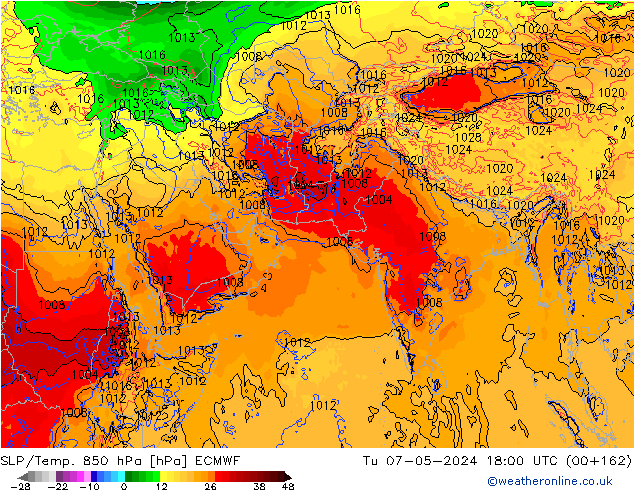 SLP/Temp. 850 hPa ECMWF Tu 07.05.2024 18 UTC