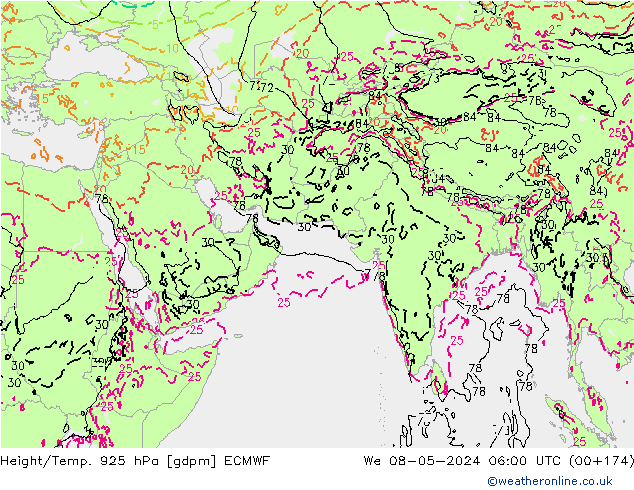 Hoogte/Temp. 925 hPa ECMWF wo 08.05.2024 06 UTC